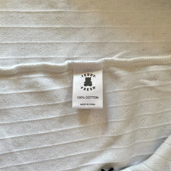Teddy Fresh Women's Bear Butterfly White Pointelle Lettuce Edge Blouse size Med - Picture 4 of 5